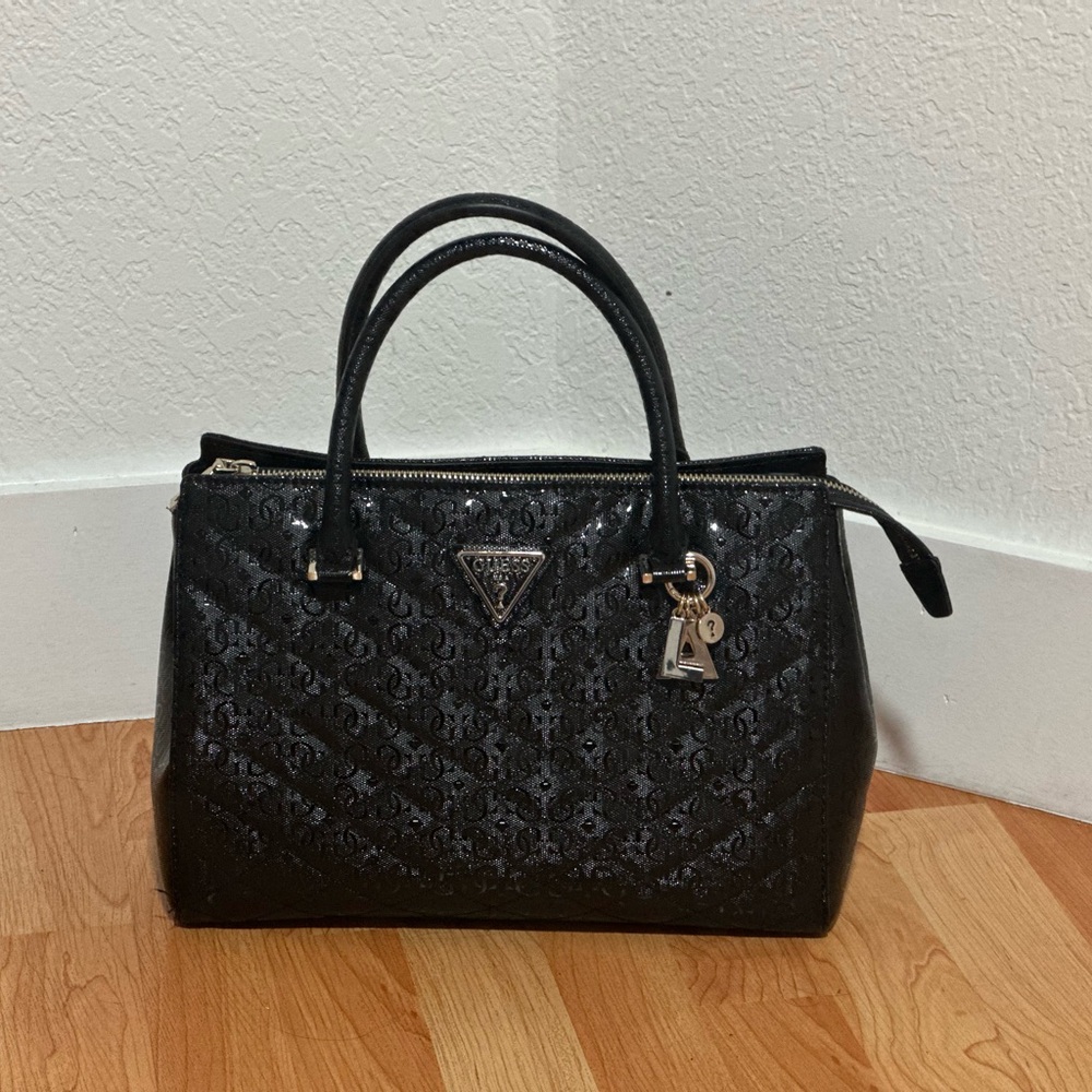 Guess Black Quilted Satchel with Structured Design